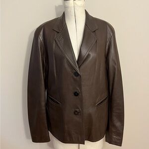 DONNA KARAN SIGNATURE LAMBSKIN LEATHER BLAZER